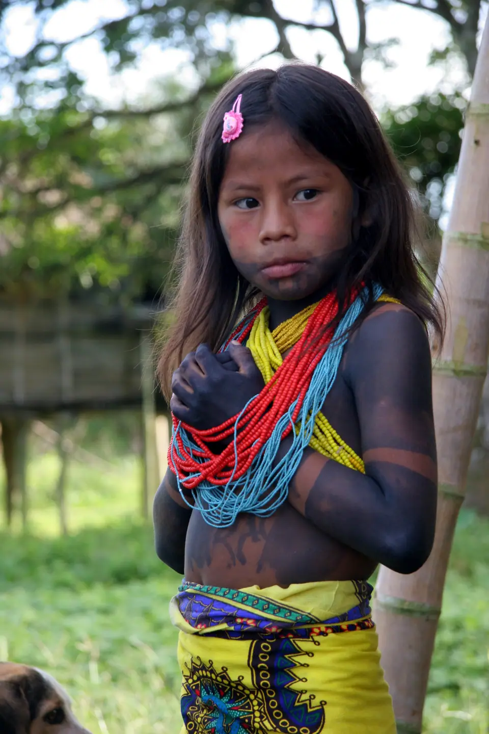 Niña embera con diseño de jagua en el brazo