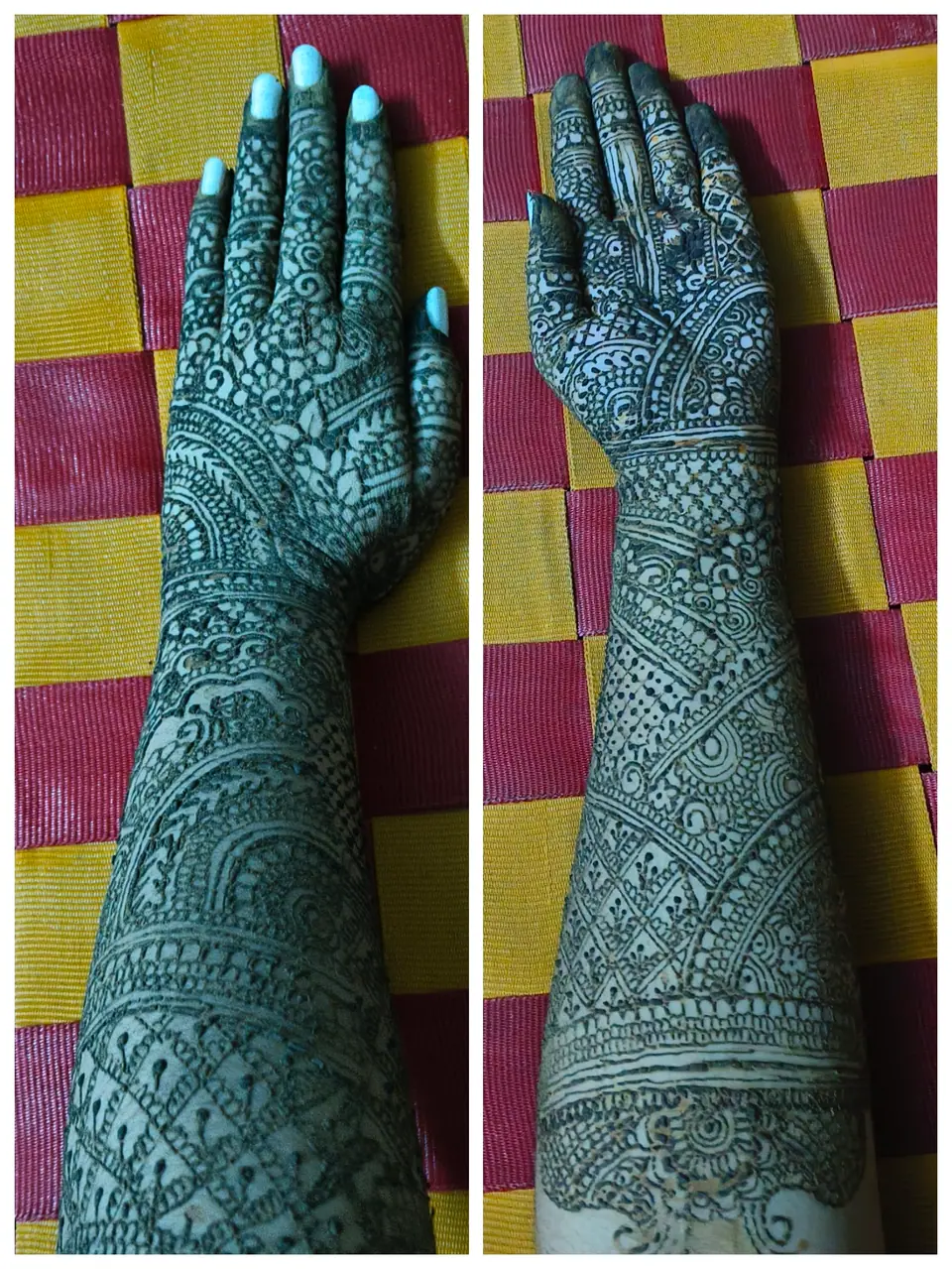 Diseño de mehndi en el frente y el dorso de la mano